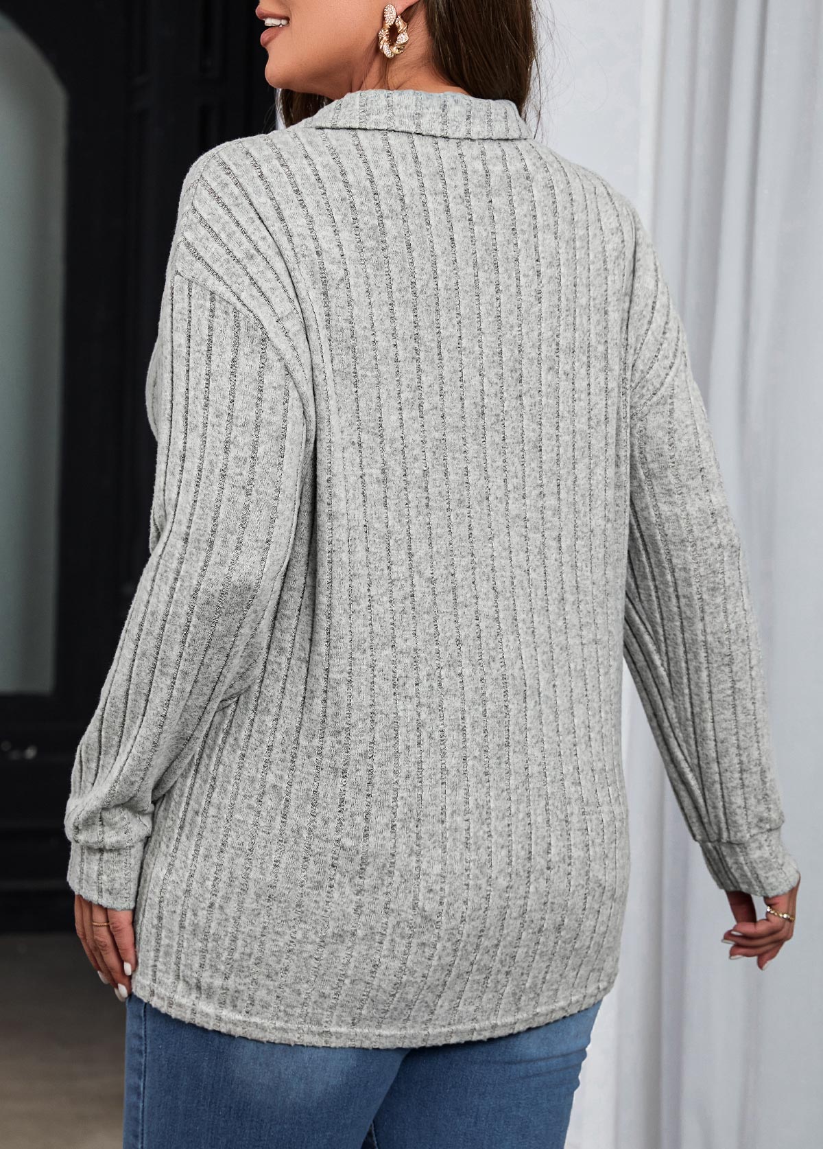 Grey Plus Size Long Sleeve T Shirt