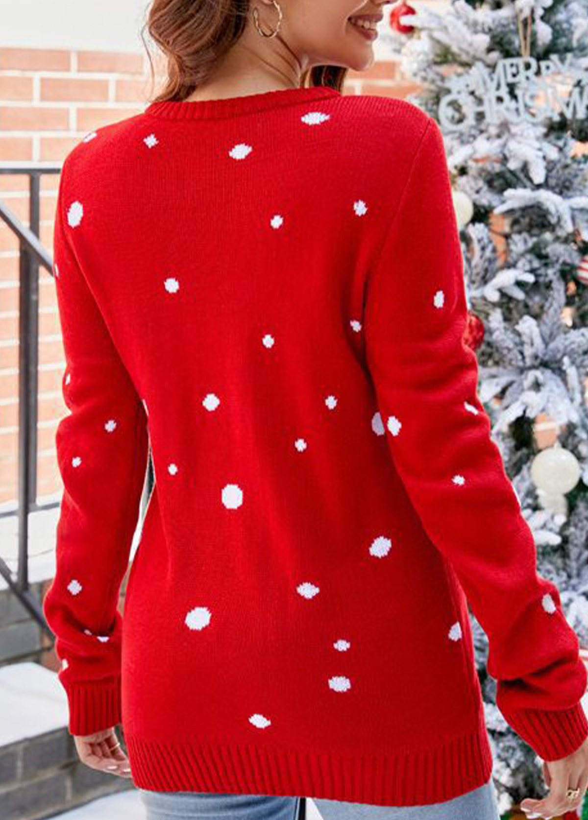 Red Santa Claus Print Christmas Round Neck Sweater