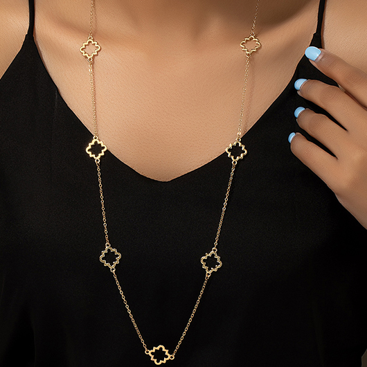 Geometric Pattern Gold Alloy Detail Necklace
