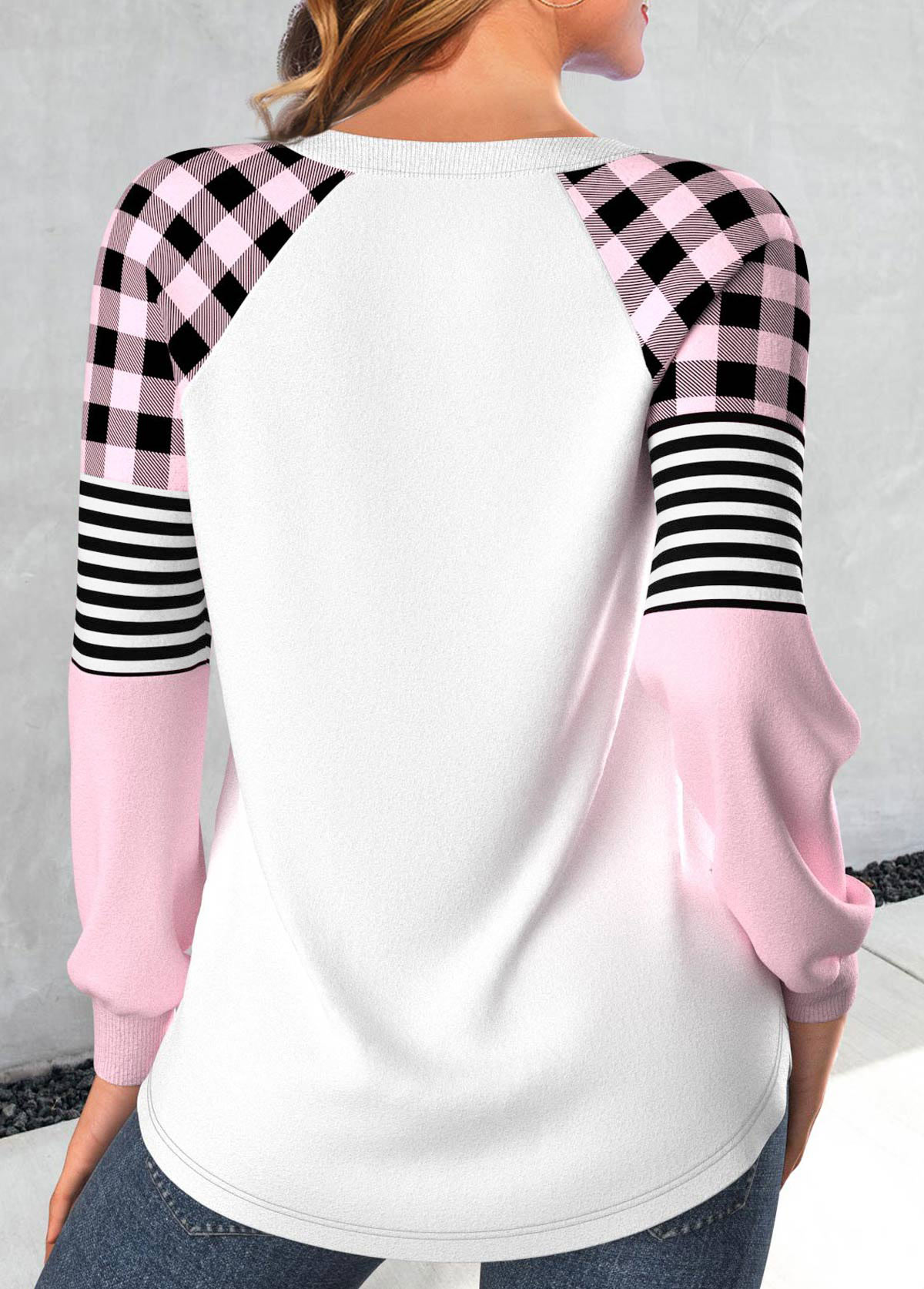 Light Pink Christmas Snowman Print Long Sleeve Sweatshirt