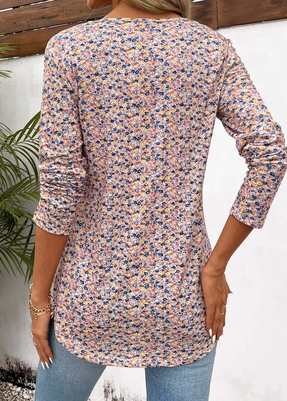 Yellow Ruched Ditsy Floral Print Long Sleeve T Shirt