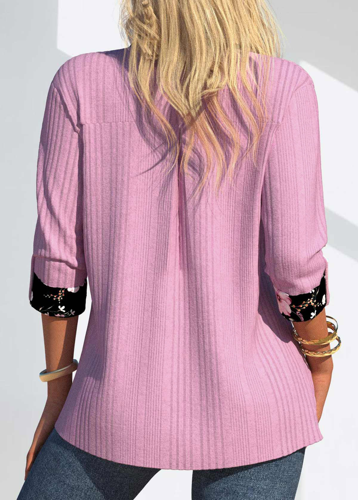 Pink Random Floral Print Fake Two Piece Twinset | picture 