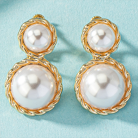 Geometric Gold Round Alloy Pearl Earrings