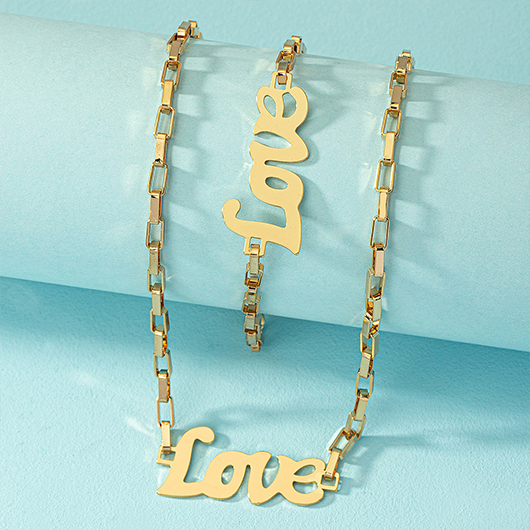 Gold Alloy Letter Detail Chain Necklace
