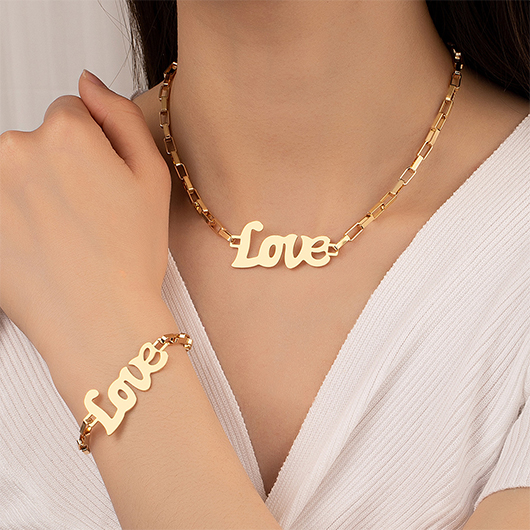 Gold Alloy Letter Detail Chain Necklace