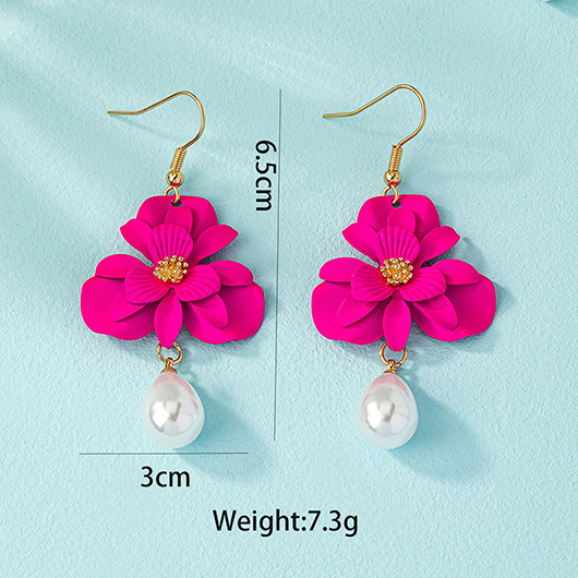 Hot Pink Round Floral Alloy Earring | picture 