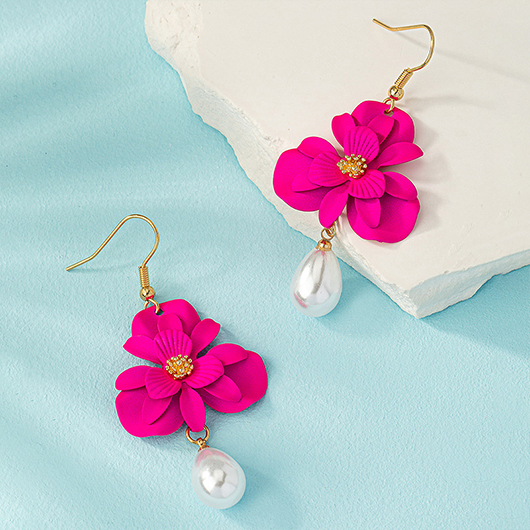 Hot Pink Round Floral Alloy Earring | picture 