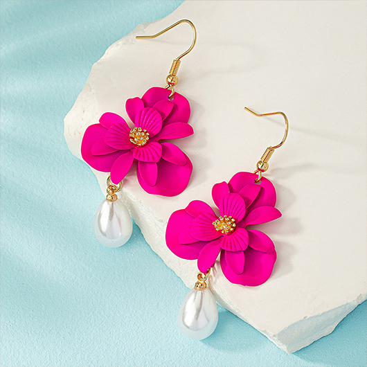 Hot Pink Round Floral Alloy Earring | picture 