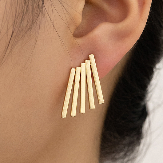 Gold Rectangle Geometric Design Alloy Earrings
