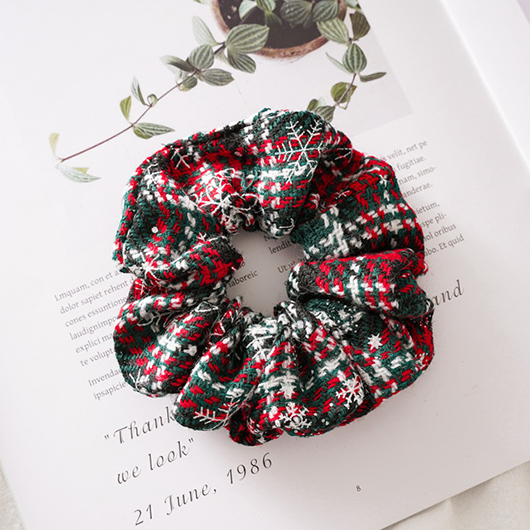 Christmas Snowflake Striped Red Round Scrunchie