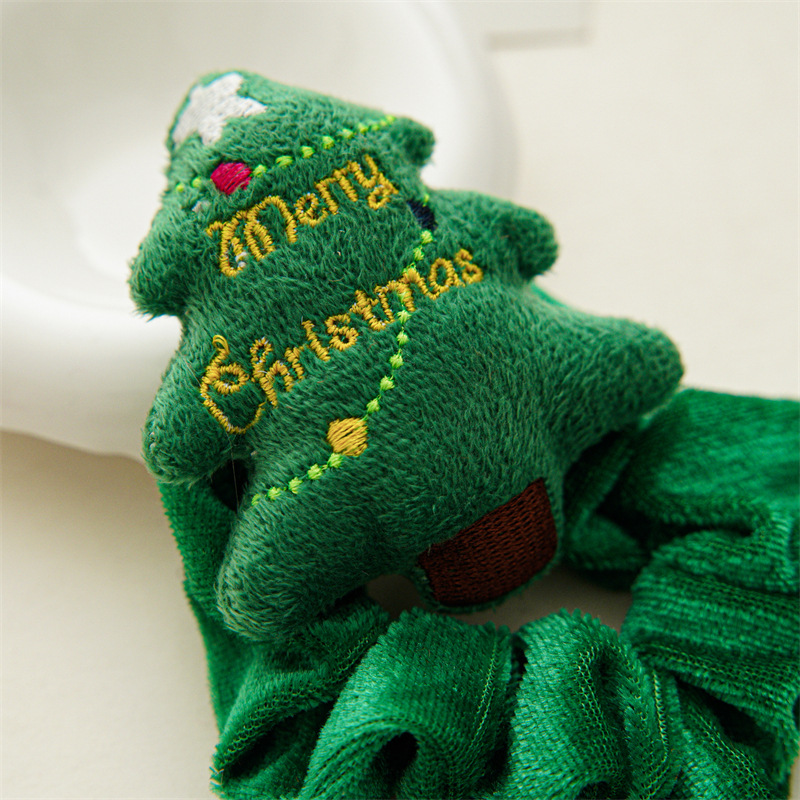 Christmas Patchwork Smocked Green Round Scrunchie