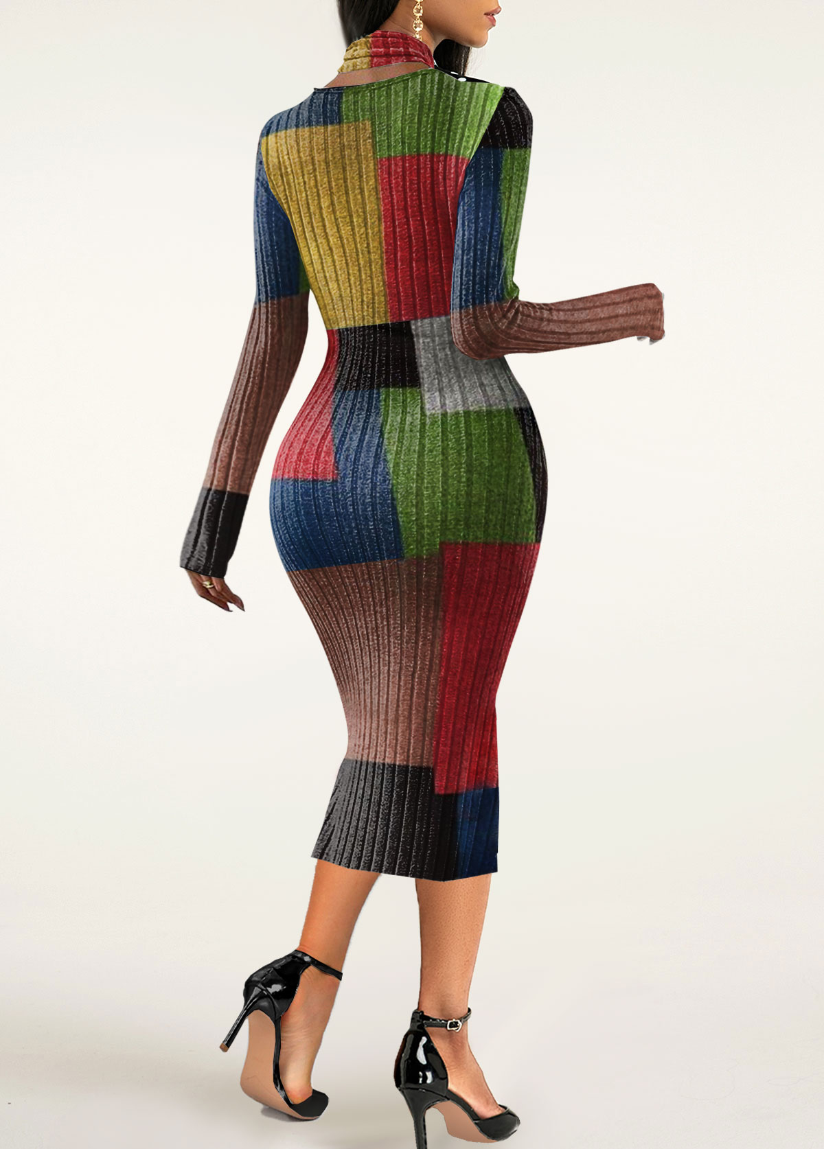 Plus Size Rainbow Color Criss Cross Geometric Print Dress