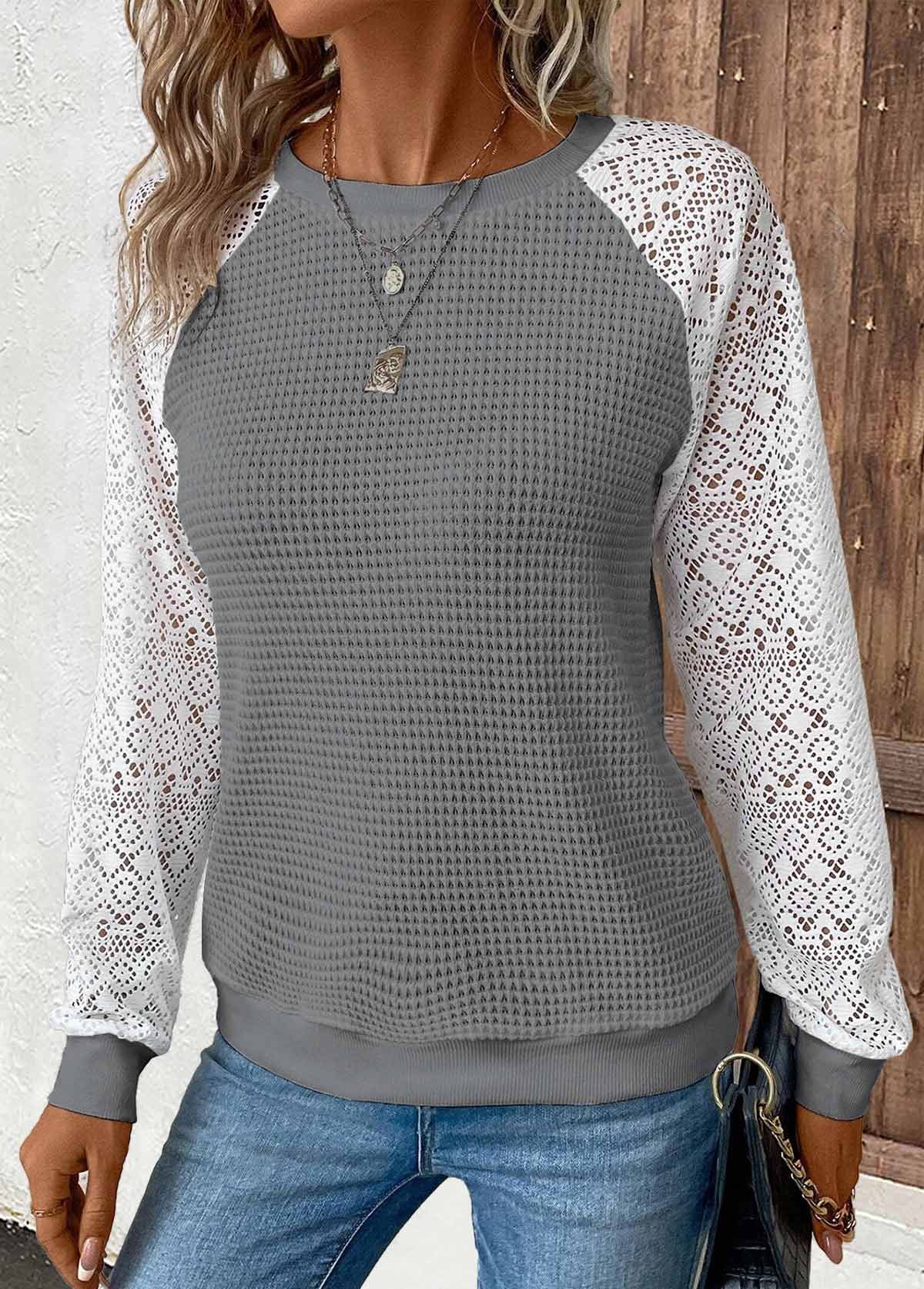 Dark Grey Patchwork Plus Size Long Sleeve Sweatshirt