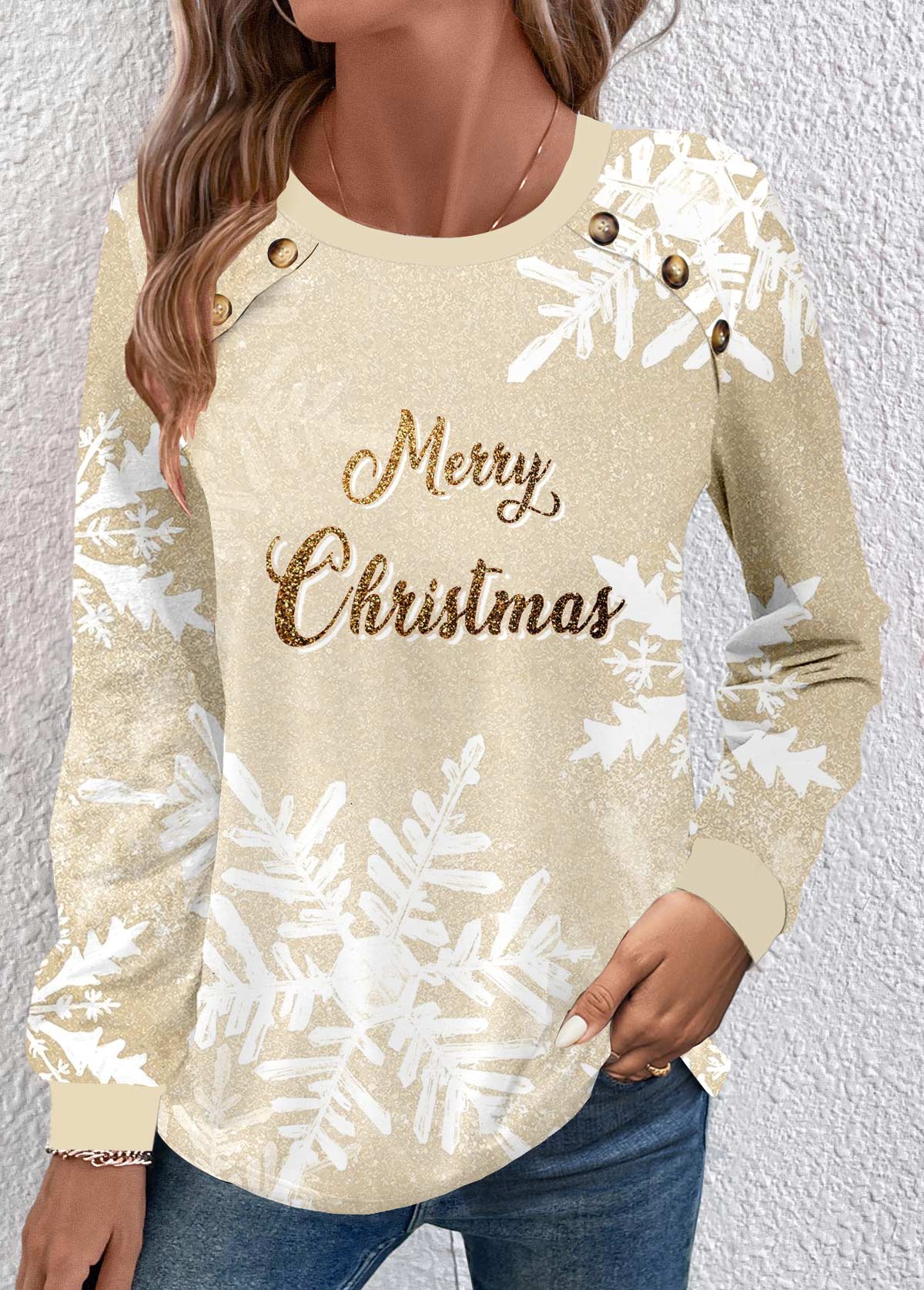 Women's Sweatshirt With Round Neck Festive Print For Holiday Wear Cozy And Stylish main image 0