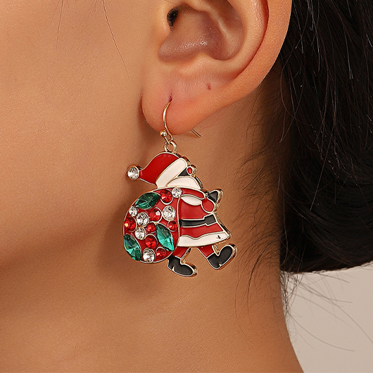 Geometric Red Alloy Santa Claus Earrings