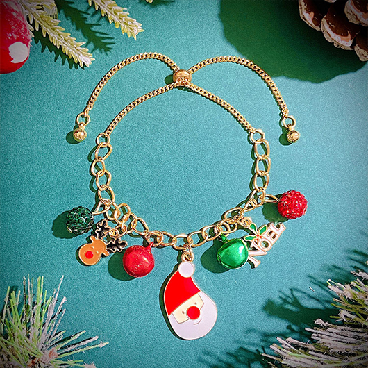 Patchwork Christmas Gold Alloy Detail Bracelet