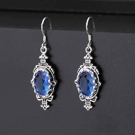 Round Patchwork Blue Alloy Detail Earrings
