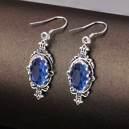 Round Patchwork Blue Alloy Detail Earrings