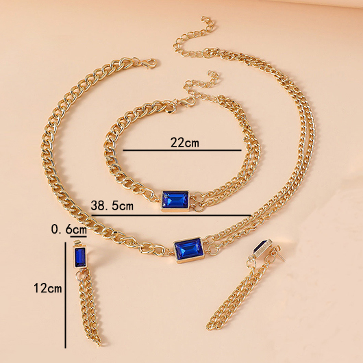 Blue Rectangle Alloy Earrings Necklace and Bracelet