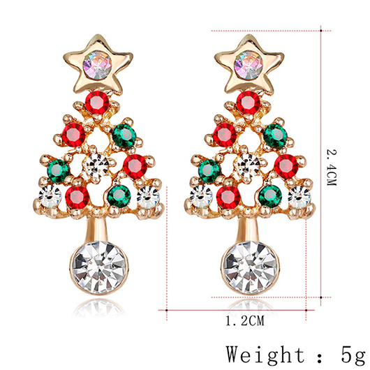 Golden Alloy Christmas Tree Design Earrings