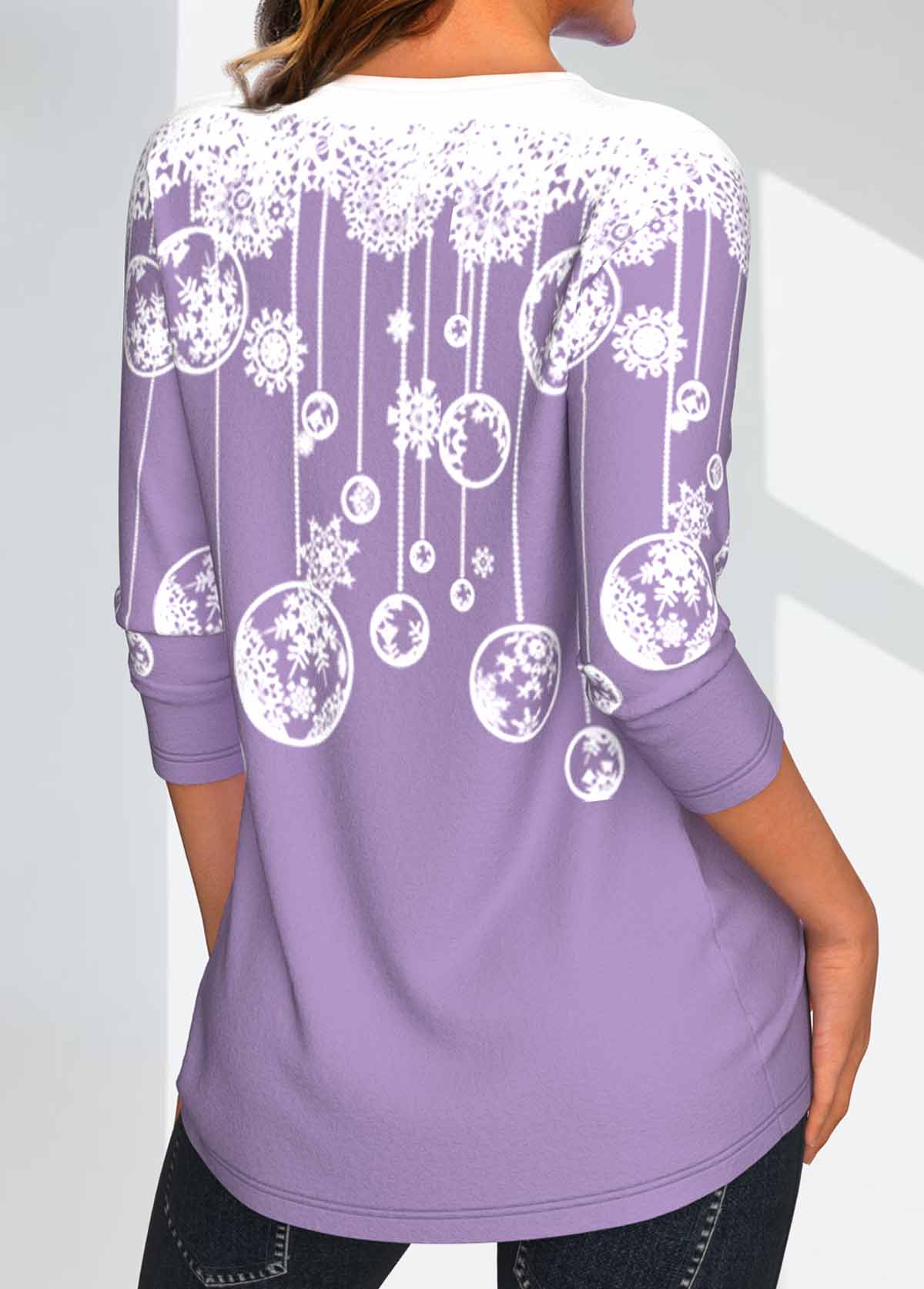 Light Purple Criss Cross Snowman Print Christmas T Shirt