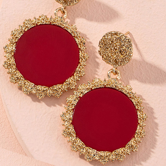 Red Round Alloy Vintage Geometric Earrings