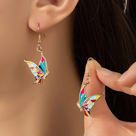 Golden Butterfly Alloy Glaze Detail Earrings