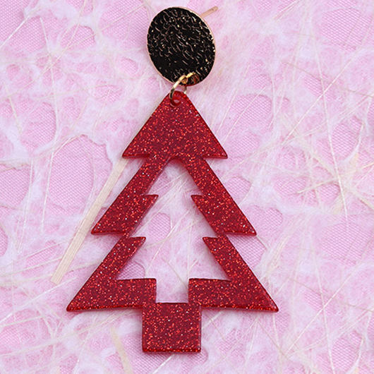 Red Cutout Christmas Tree Design Earrings