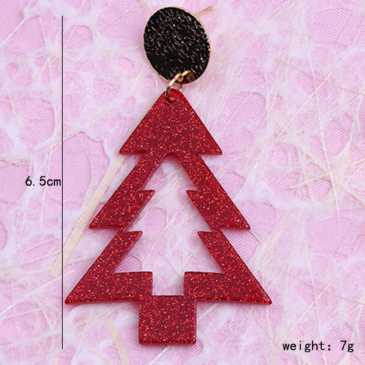 Red Cutout Christmas Tree Design Earrings