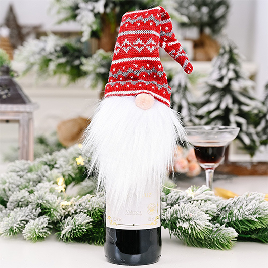 Christmas Deep Red Knitwear Hat Design Wine Cover