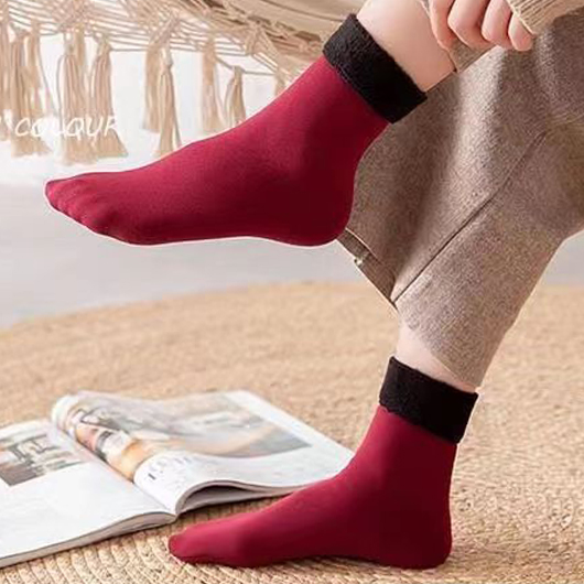 Wine Red Plush Mid Calf Socks