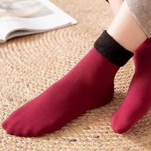 Wine Red Plush Mid Calf Socks