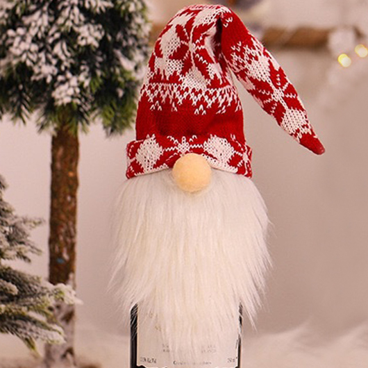 Christmas Red Knitwear Hat Design Wine Cover