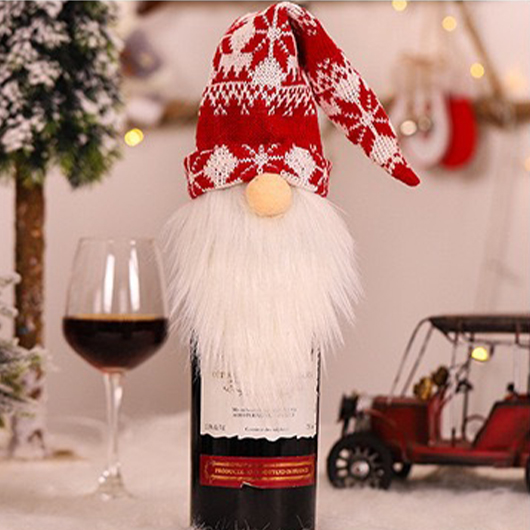 Christmas Red Knitwear Hat Design Wine Cover
