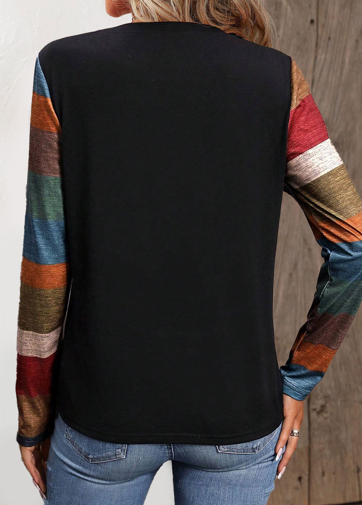 Black Pocket Long Sleeve Split Neck T Shirt