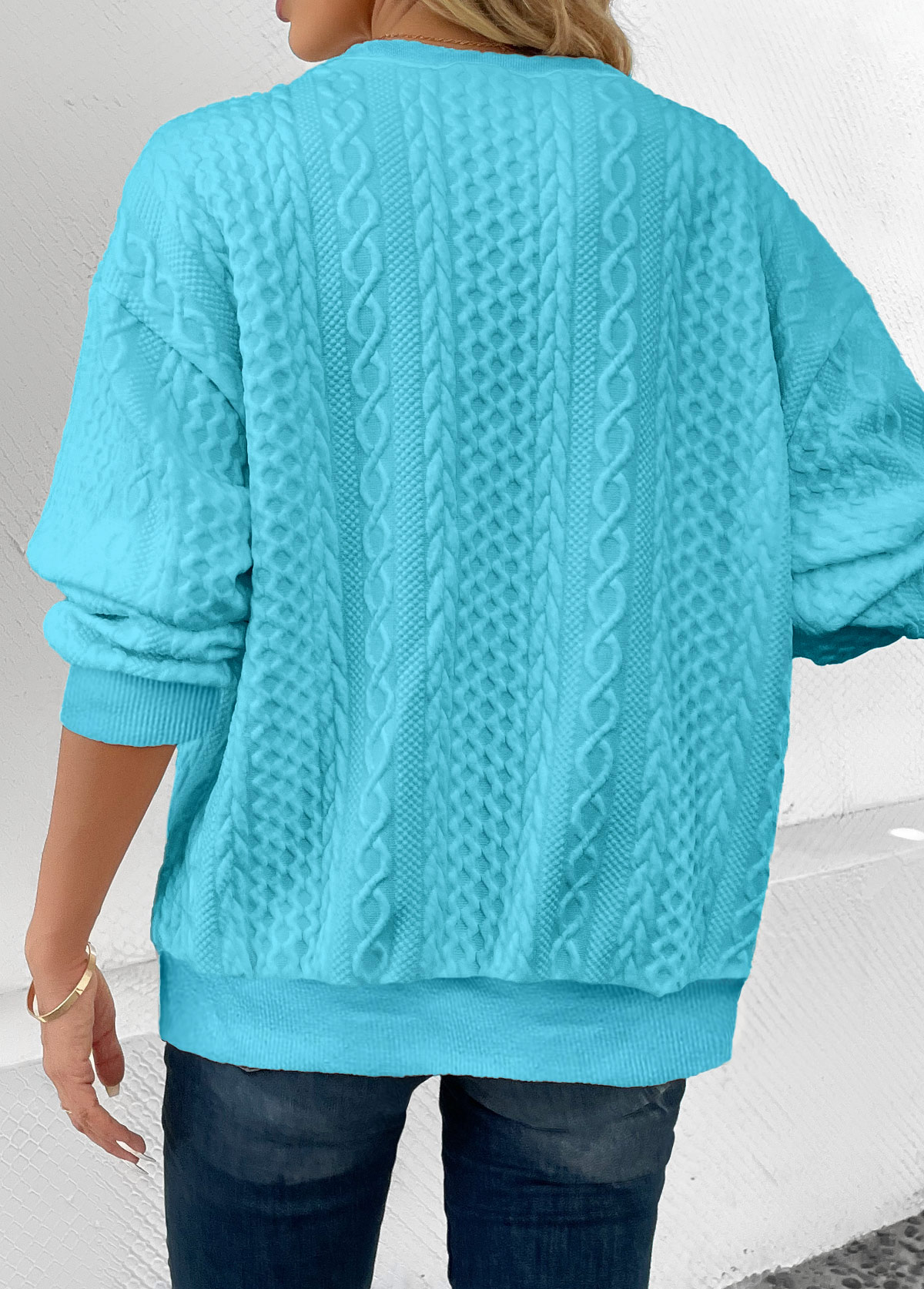 Light Blue Patchwork Long Sleeve Round Neck Sweatshirt