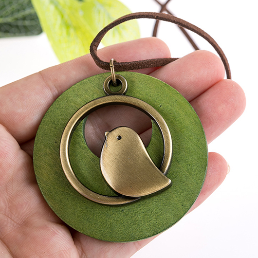 Bird Design Green Round Alloy Necklace