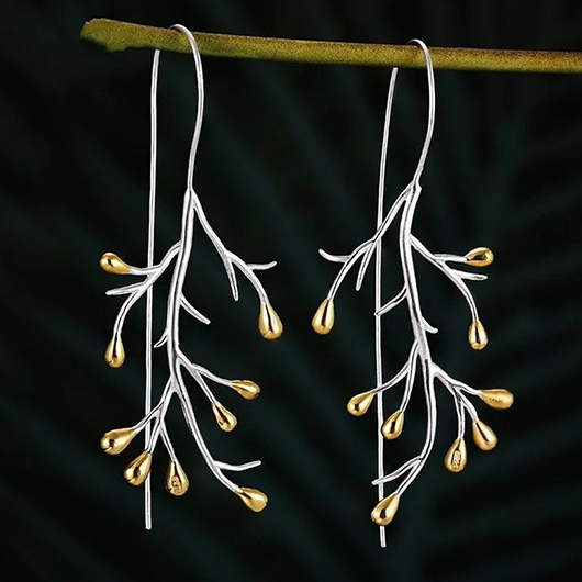 Branch Plants Silvery White Alloy Earrings
