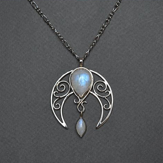 Silvery White Moon Design Teardrop Alloy Necklace