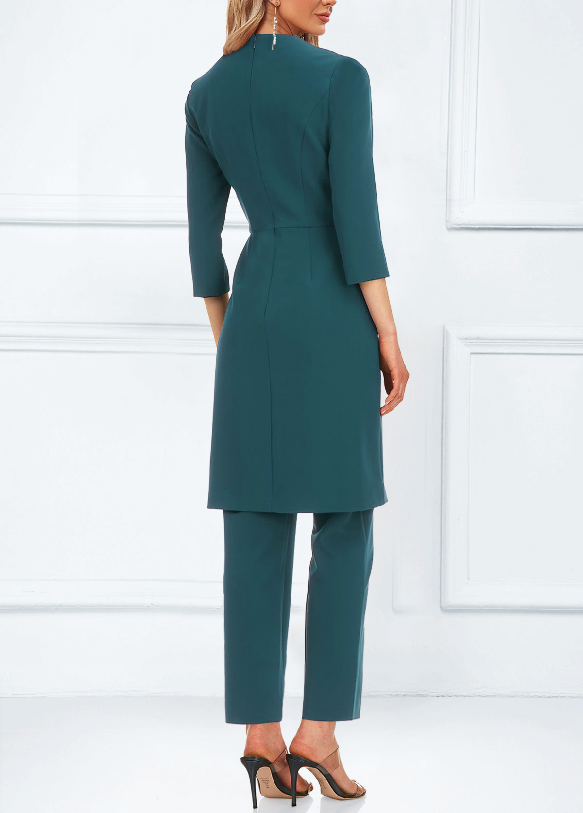 Turquoise Split Pocket Design Ankle Length Jumpsuit