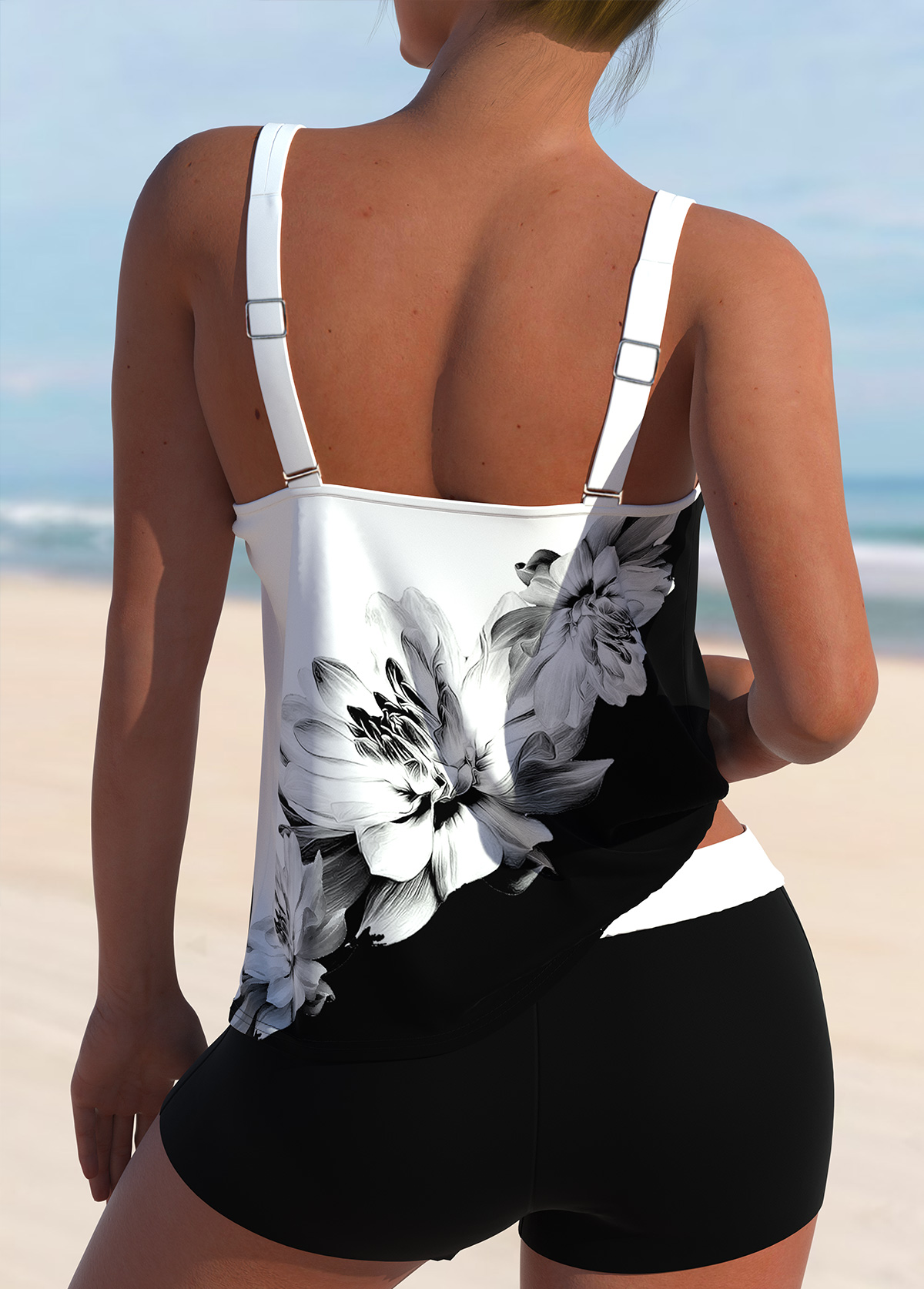High Waisted Floral Print White Tankini Set | picture 
