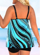 Plus Size Cyan Double Straps Polka Dot Tankini Set | thumb picture 