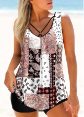Pink Tribal Print Ring Detail Tankini Top-No Bottom | picture 1