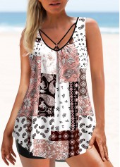 Pink Tribal Print Ring Detail Tankini Top-No Bottom | picture 3