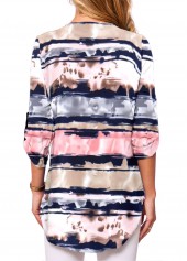 Multi Color Zipper Striped Long Sleeve V Neck Blouse | thumb picture 