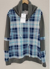 Light Blue Tartan Print Long Sleeve Sweatshirt