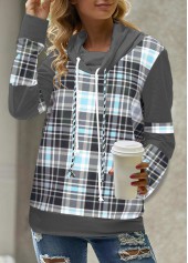 Light Blue Tartan Print Long Sleeve Sweatshirt