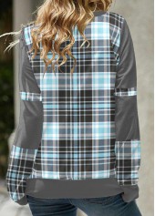 Light Blue Tartan Print Long Sleeve Sweatshirt