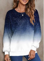 Navy Ombre Long Sleeve Round Neck Sweatshirt