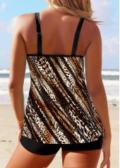 Leopard Dark Coffee Double Straps Tankini Set | thumb picture 